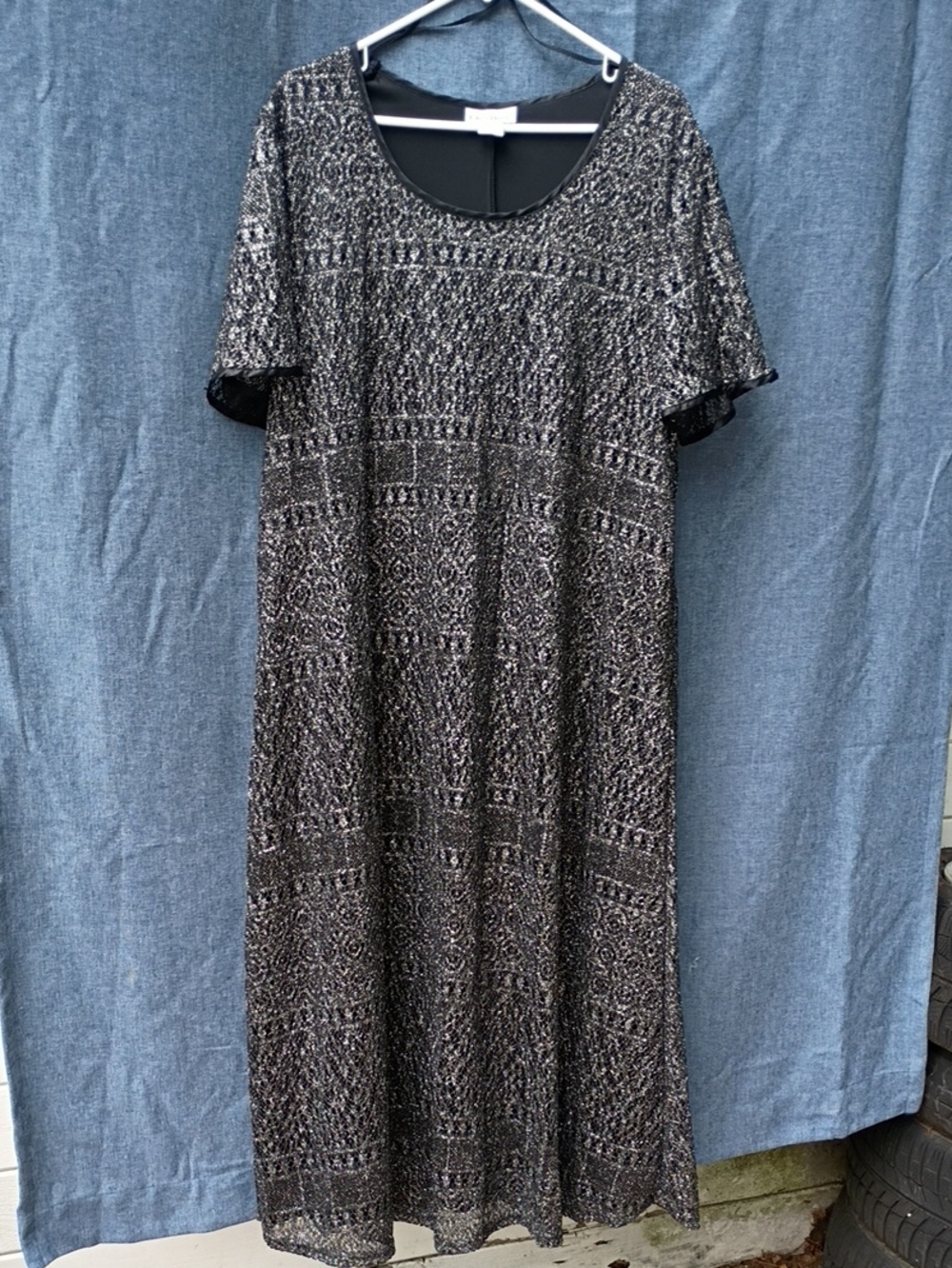 Ultra Dress Collection Black Patterned Short Sleeve Maxi